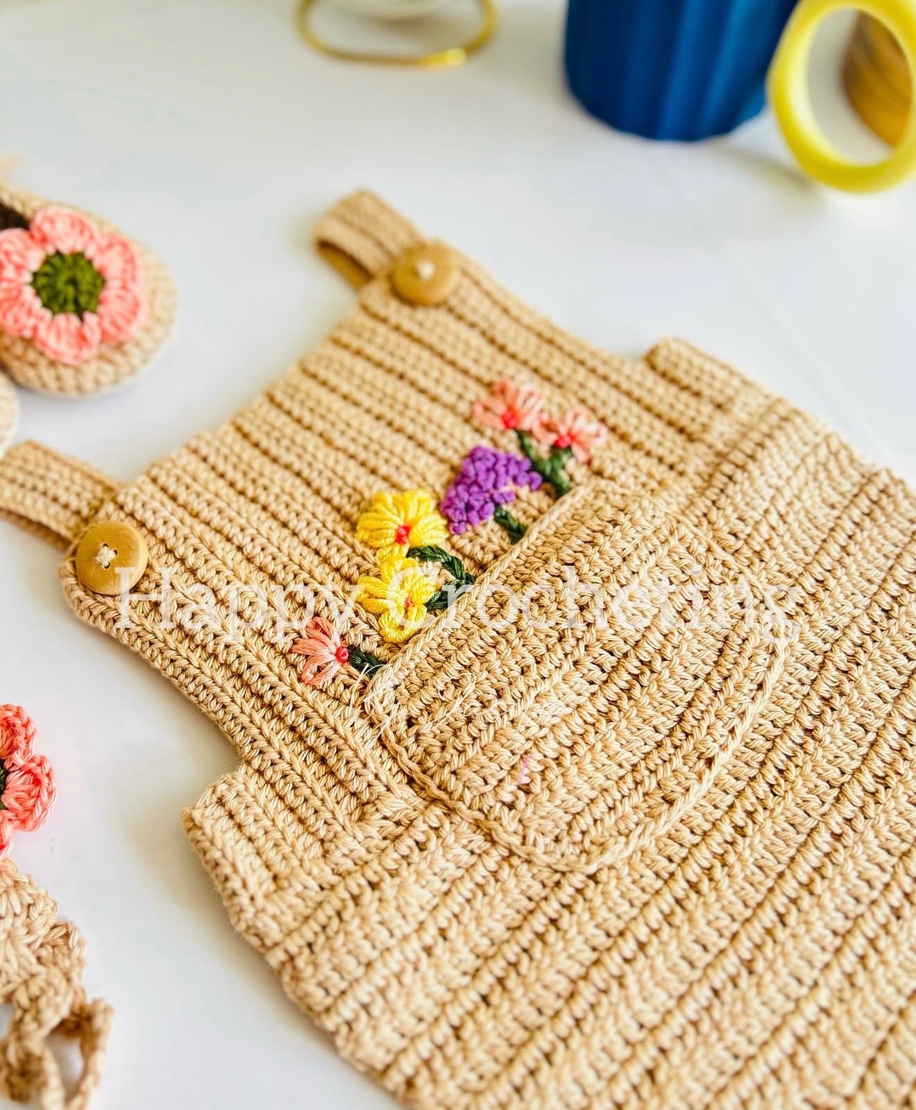 Embroidered Floral Crochet Romper Set
