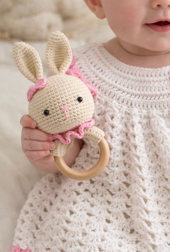 Crochet wooden rattle